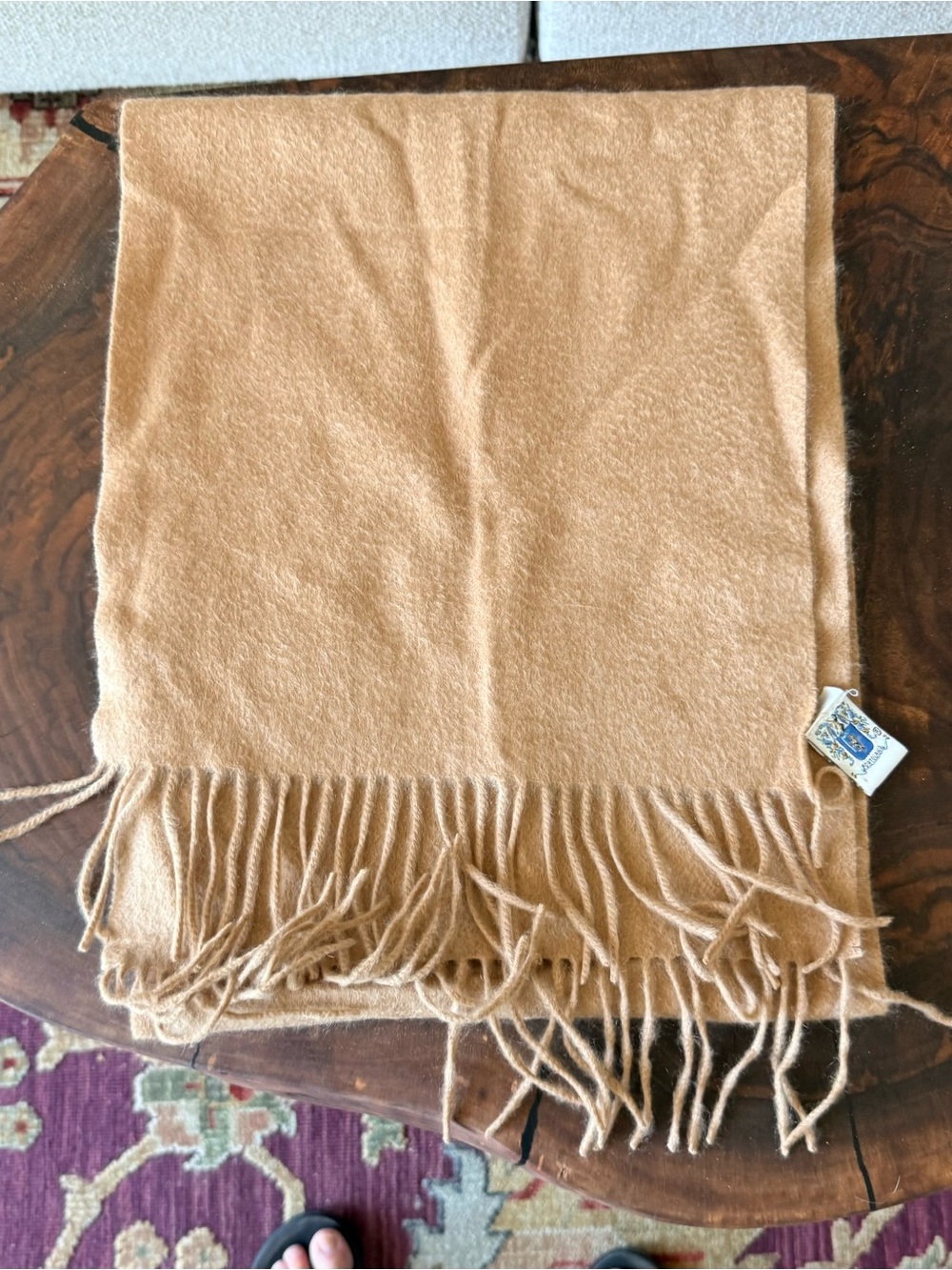 Portolano Classic Camel Fringe Cashmere Scarf